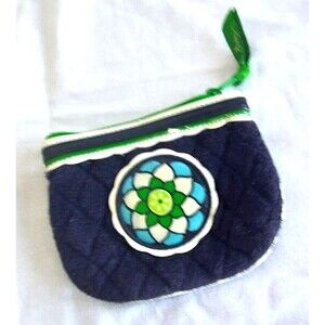Vera Bradley coin purse retired navy terry cupcake green applique 6x4 in floral